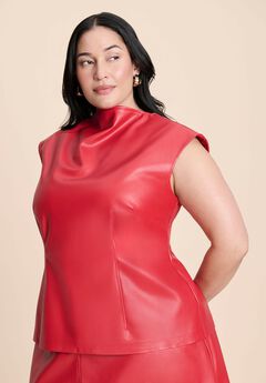 Faux Leather Top With Dramatic Neck