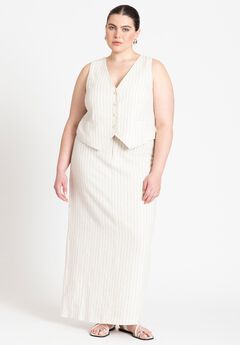 Striped Linen Maxi Column Skirt