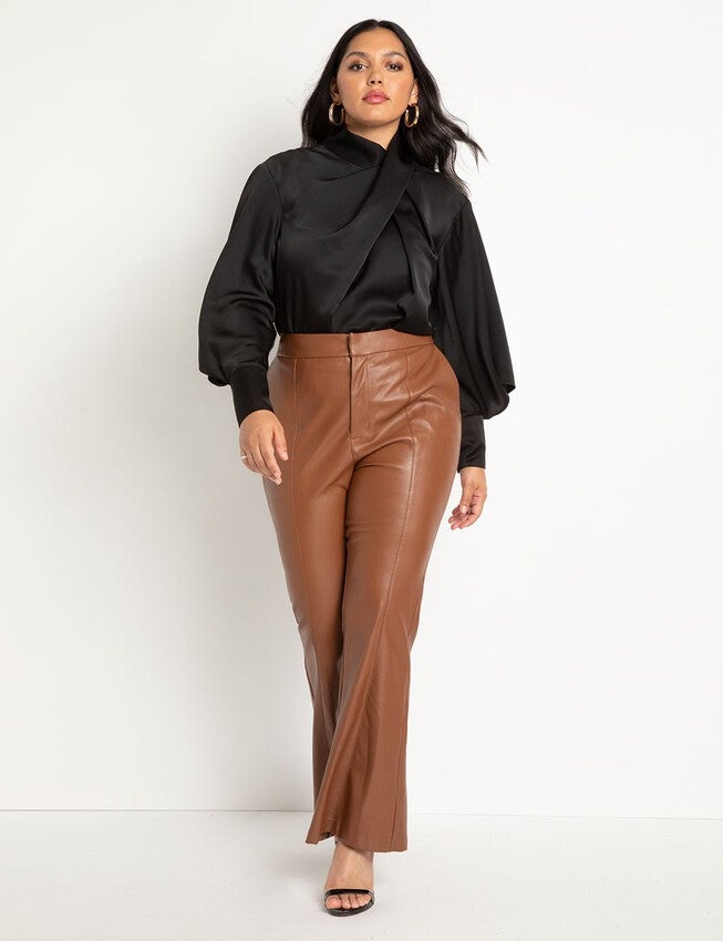 Draped Neck Satin Blouse, TOTALLY BLACK, alternate image number 2
