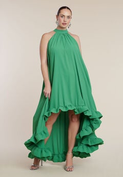 High Low Dramatic Ruffle Detail Dress