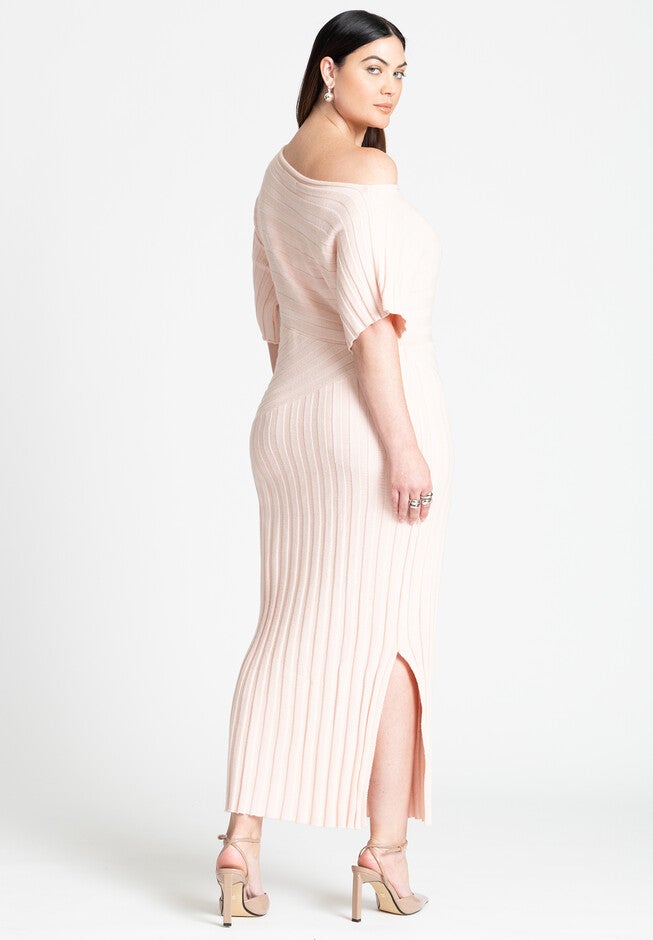 Mixed Directional Rib Midi Dress, SILVER PINK, on-hover image number null