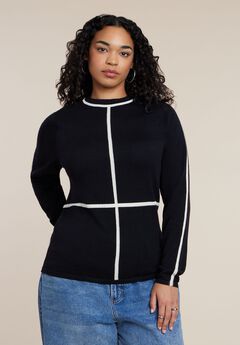 Contrast Line Detail Turtleneck Sweater