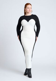 Maxi Sweater Dress With Colorblocked