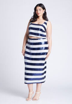 Sequin Striped Midi Skirt