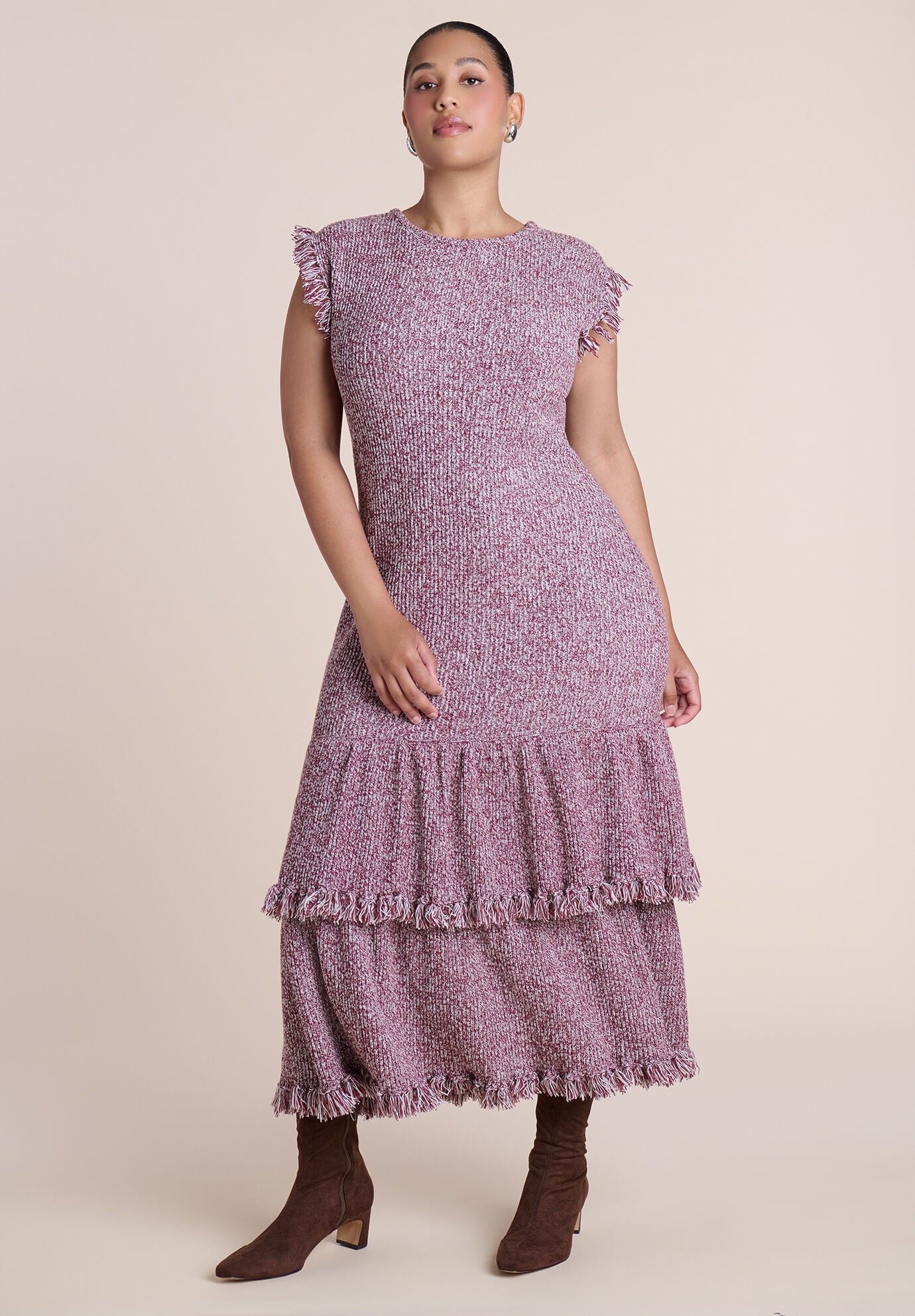 Frayed Ruffle Sweater Maxi Dress, RUSTY MARL, alternate image number 2