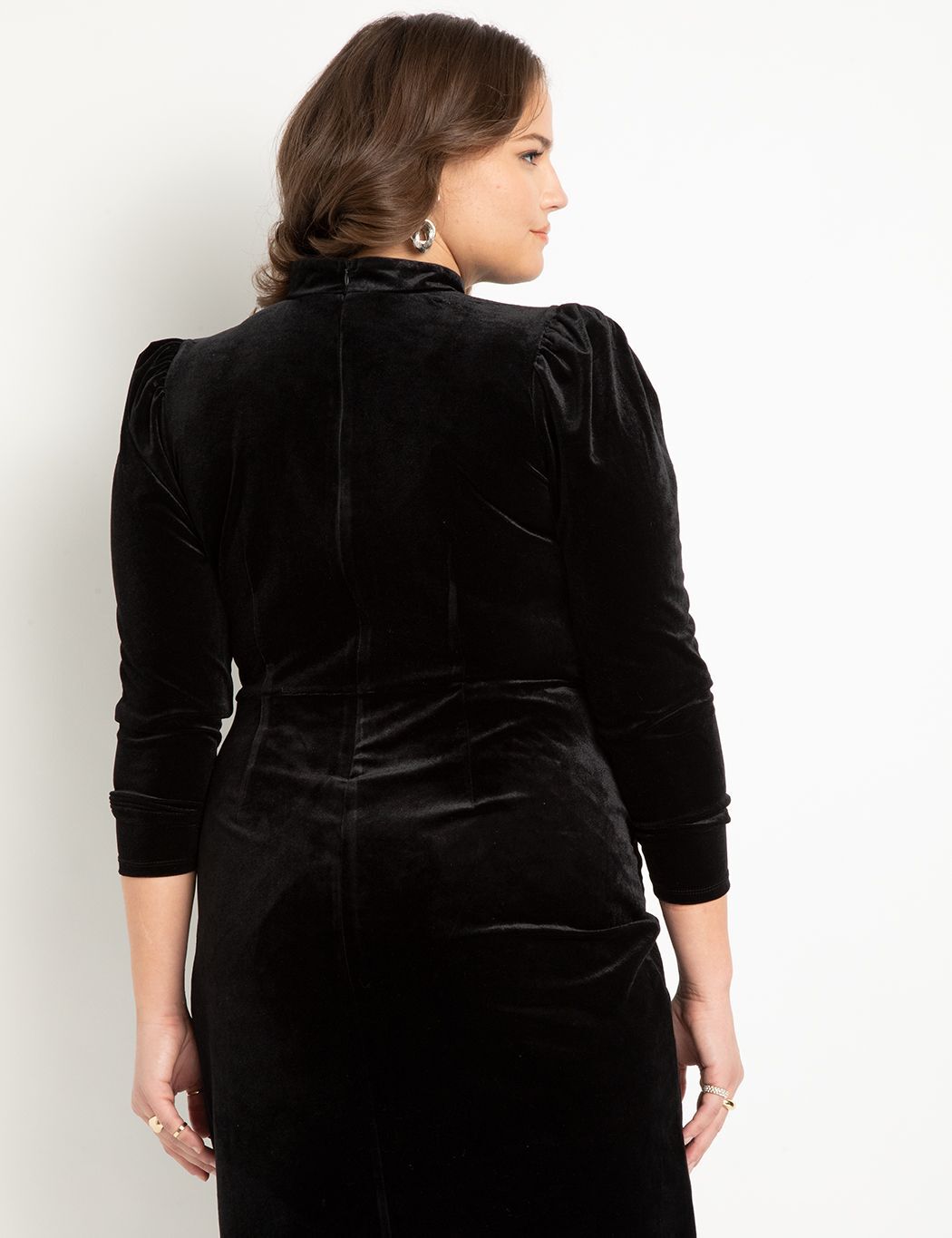 Velvet Mini Dress with Wrap Skirt, TOTALLY BLACK, alternate image number 2