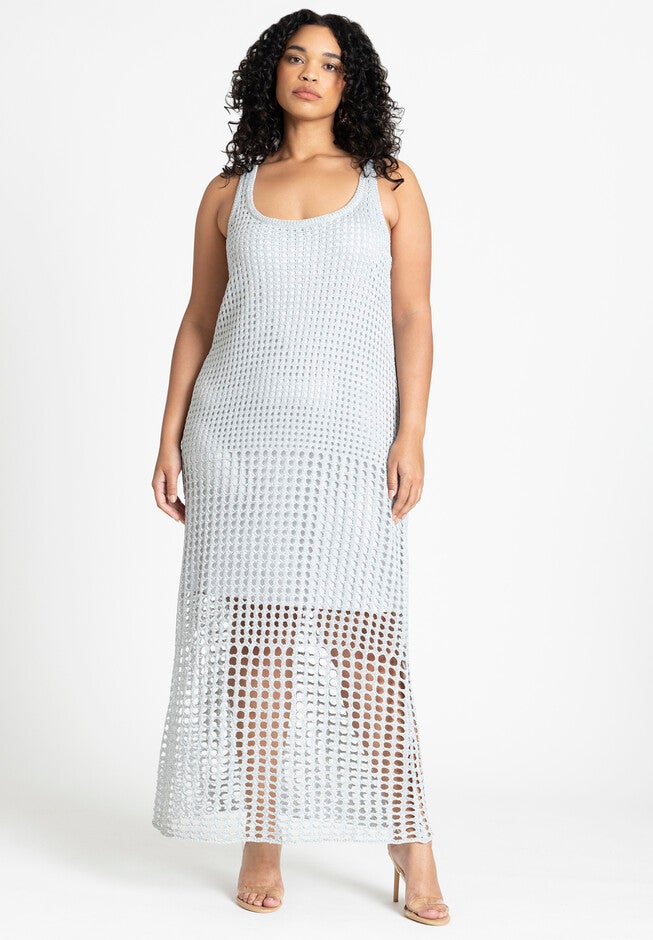 Metallic Sweater Dress, SILVER, on-hover image number 1