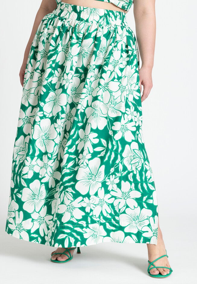 Poplin Maxi Skirt With Side Slits, HIBISCUS STAMP, on-hover image number null