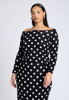 Off The Shoulder Dot Pattern Sweater