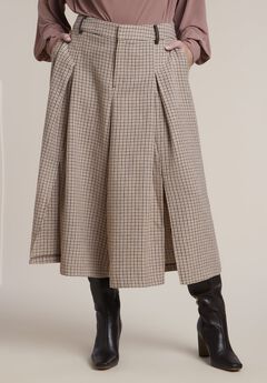 Pleated Houndstooth Wide-Leg Culotte