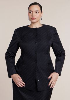 Collarless Strong Shoulder Blazer