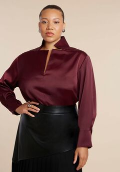 Plus Size Satin Button Down Shirt