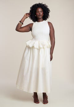 Trim Detail Peplum Midi Dress