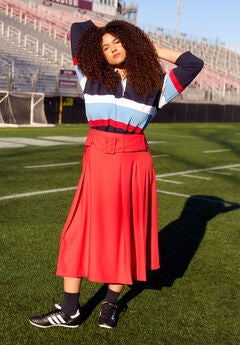 Pleated Belted Midi Skirt