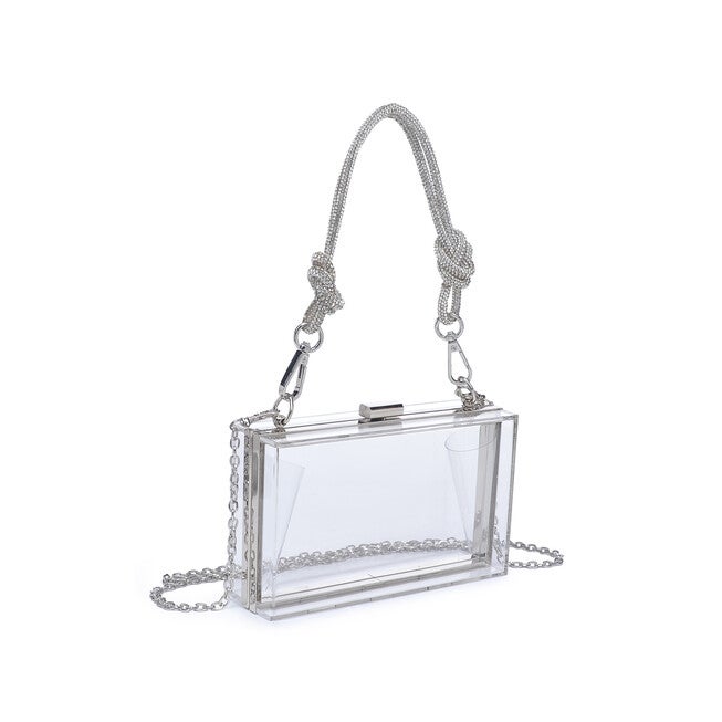 Shirley Rhinestone Handle Transparent Evening Bag, SILVER, on-hover image number null