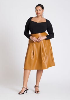 Faux Leather Full Midi Skirt