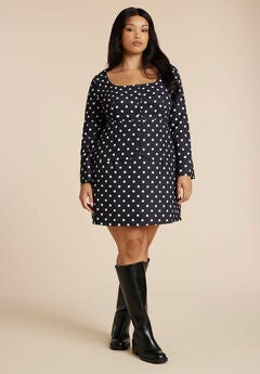 Square Neck Long Sleeve Printed Mini Dress