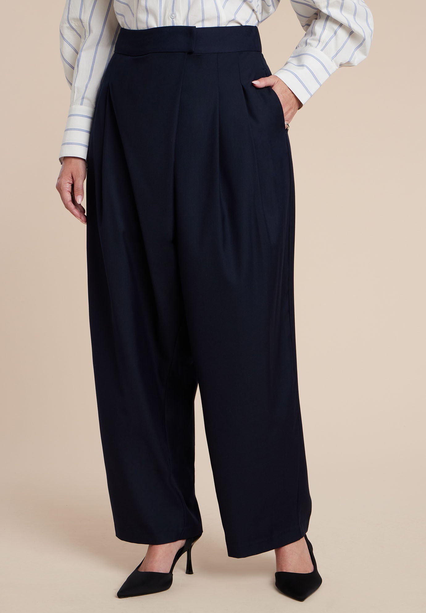 Pleated Straight Leg Trouser, NAVY, on-hover image number 1