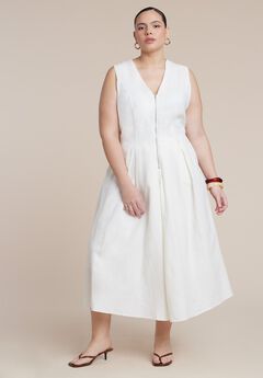 Zipper Detail Linen Maxi Dress