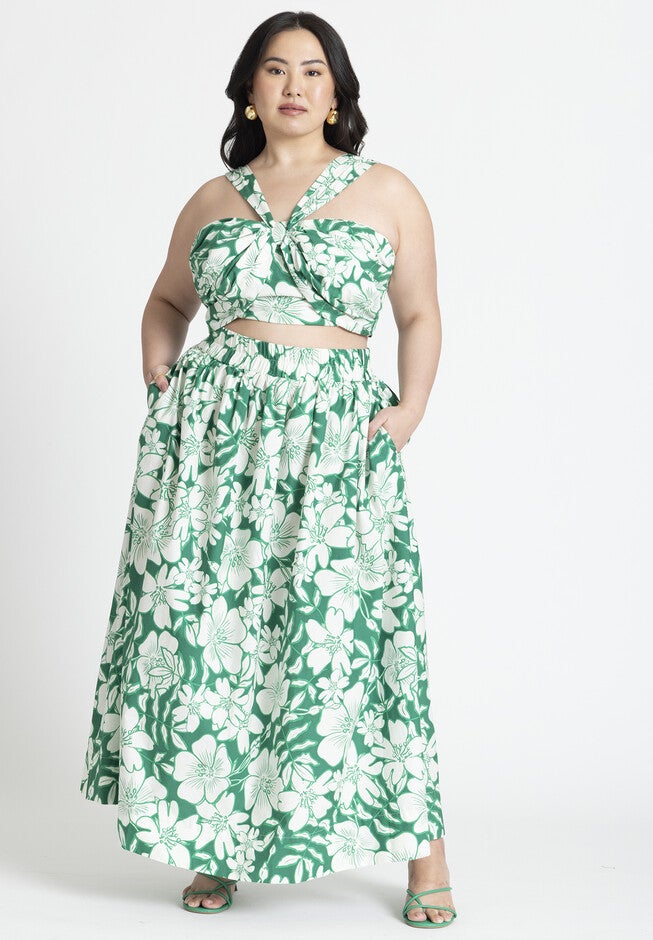 Poplin Maxi Skirt With Side Slits, HIBISCUS STAMP, alternate image number null