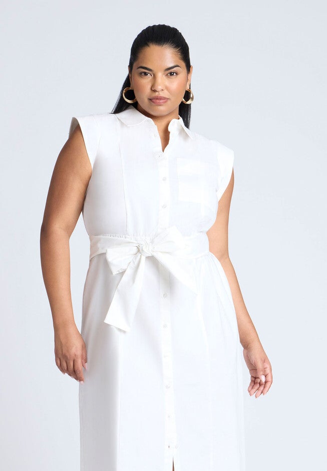 Midi Sleeveless Shirt Dress, BRIGHT WHITE, alternate image number null