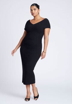 Cross Front Rib Midi Sweater Dress