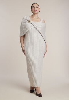 Brooch Detail Cape Sweater Midi Dress