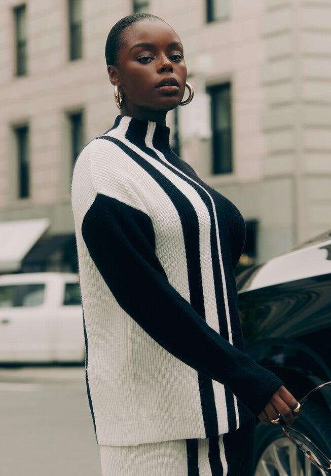 Vertical Stripe Colorblock Sweater, BLACK ONYX AND SUGAR SWIZZLE, hi-res image number null