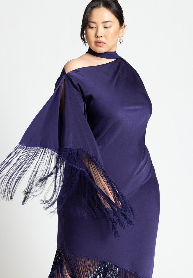 Scarf Neck Fringe Dress, PARACHUTE PURPLE, alternate image number null