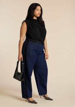 Faux Suede Side Stripe Straight Leg Jean