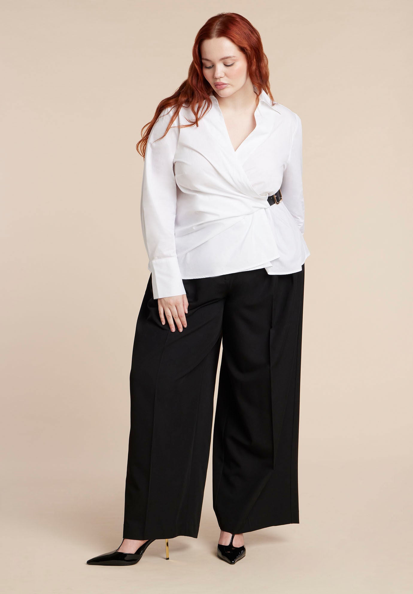 Belted Button Up Shirt, OPTIC WHITE, alternate image number 3