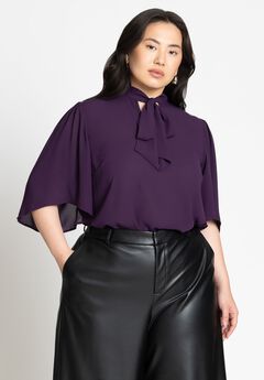 Bow Blouse With Flutter Sleeve