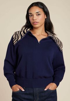 Sweater With Animal Print Collar