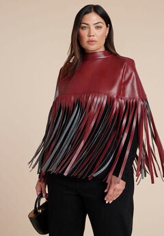 Faux Leather Fringe Cape