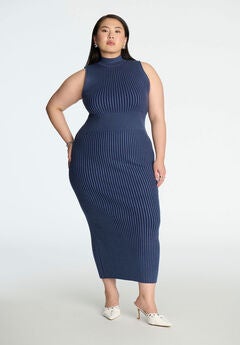 Mock Neck Column Rib Dress