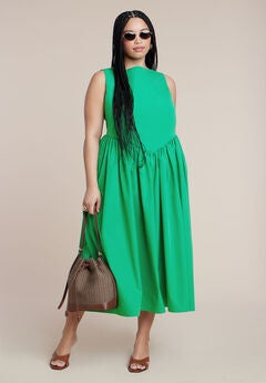 Boat Neck Flare Midi Dress