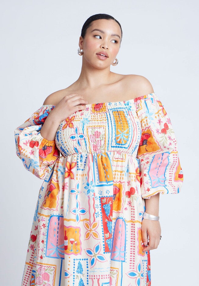 Printed Puff Sleeve Maxi Dress, SOUVENIR, alternate image number null