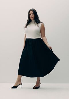 Sleevless Mockneck Twofer Midi Dress