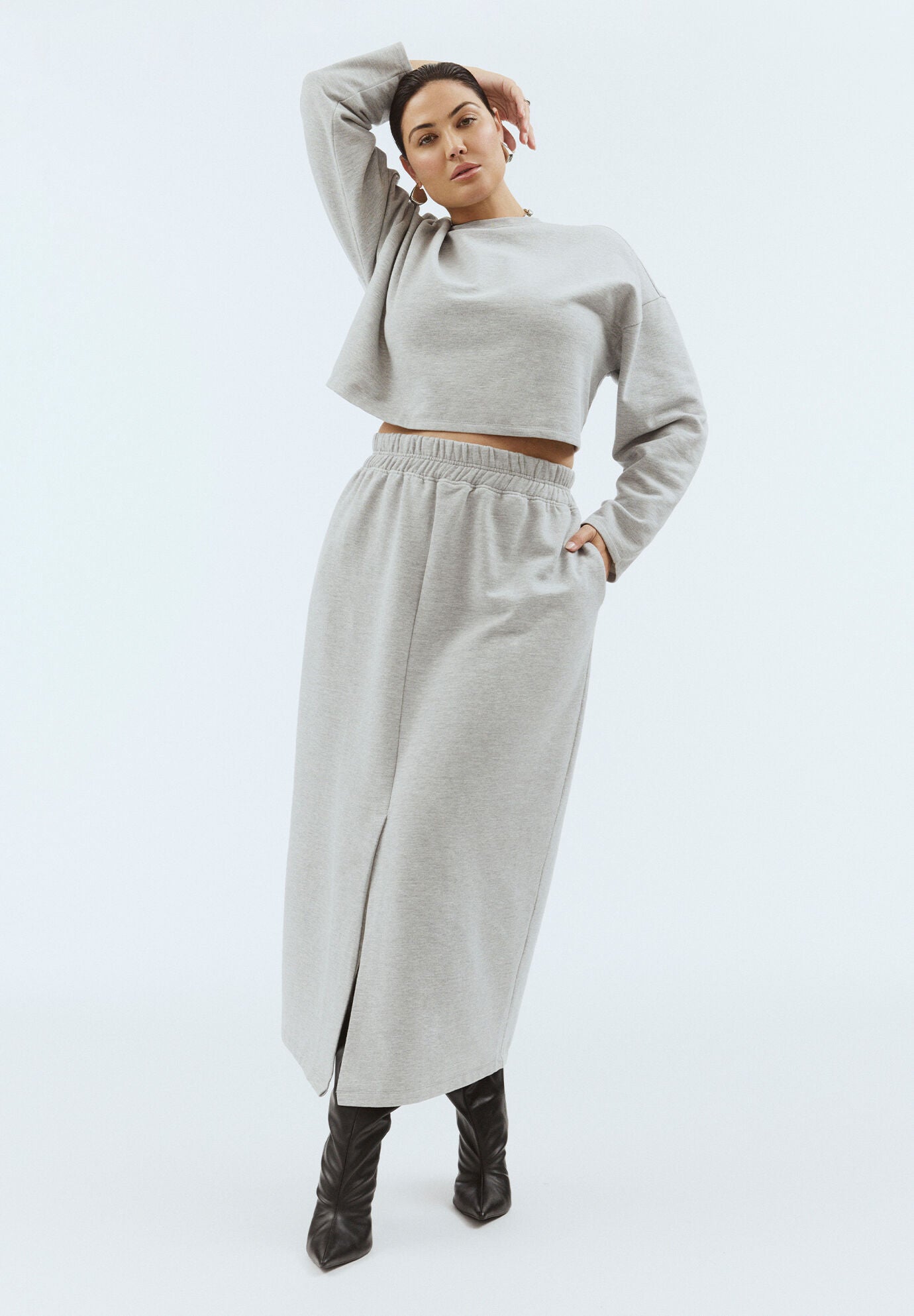 Oversized Cropped Sweatshirt, HEATHER GREY, alternate image number 3