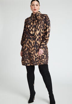 Leopard Bow Tie Mini Dress