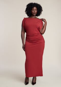 Shoulder Knot Knit Midi Dress