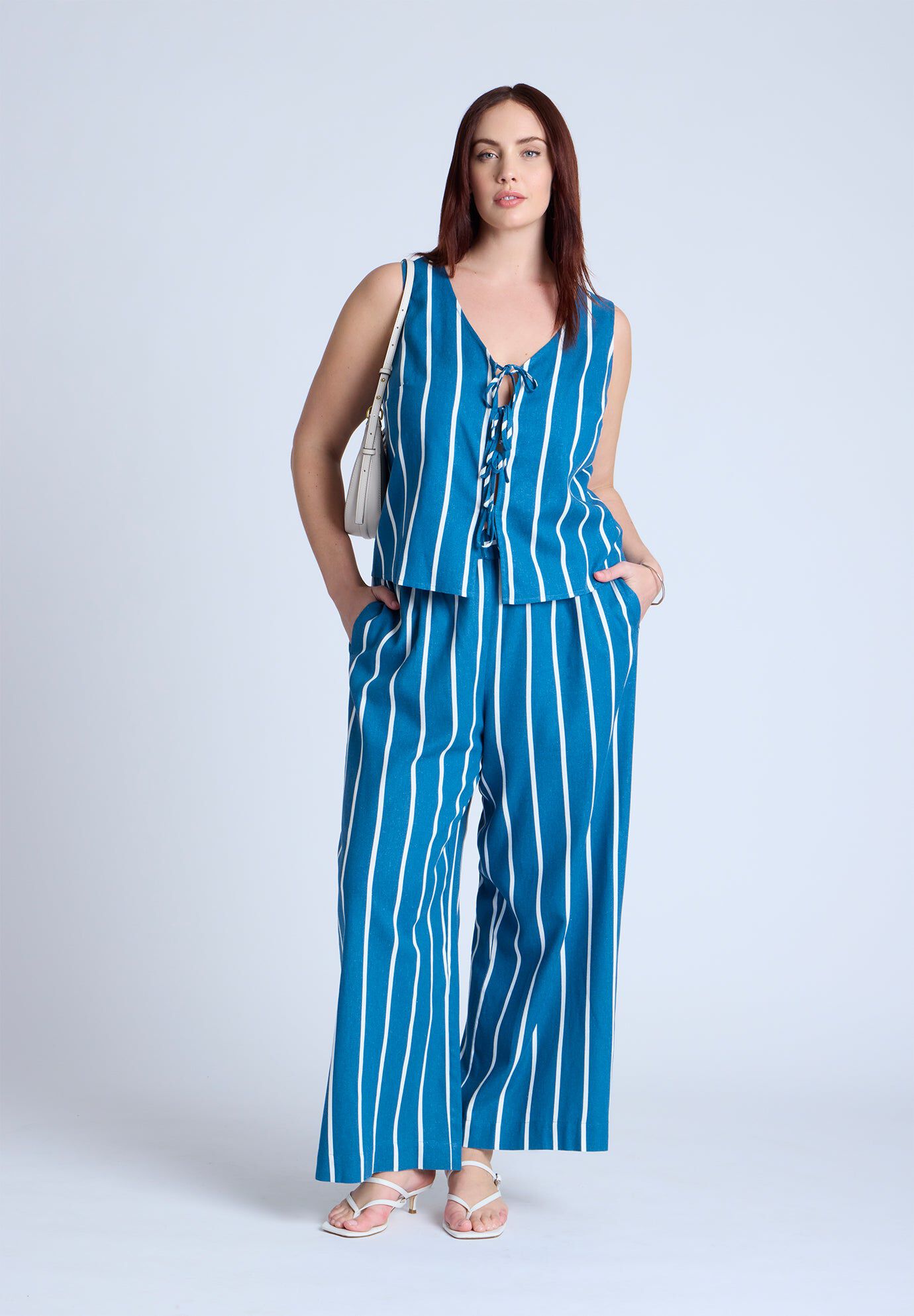 Wide Leg Striped Linen Blend Pant