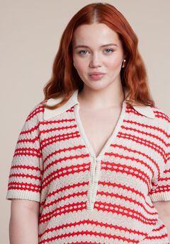 Pointelle Stripe Boxy Sweater Top