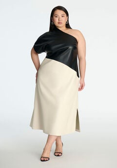 One Shoulder Colorblock Faux Leather Dress