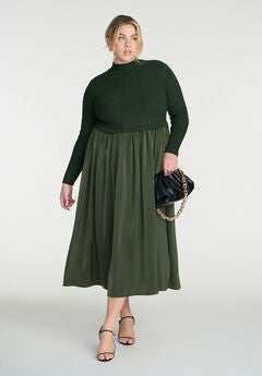 Mockneck Twofer Midi Dress