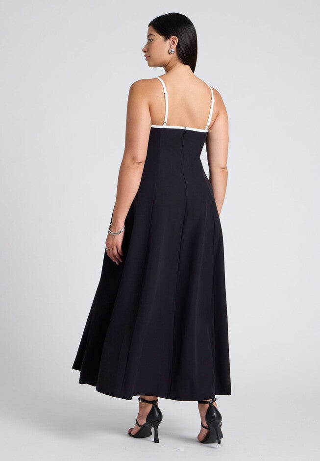 Bow Straps Maxi Flare Dress, BLACK ONYX, alternate image number null