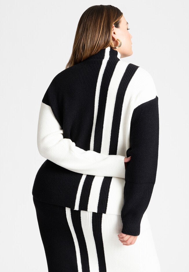 Vertical Stripe Colorblock Sweater, BLACK ONYX AND SUGAR SWIZZLE, alternate image number null