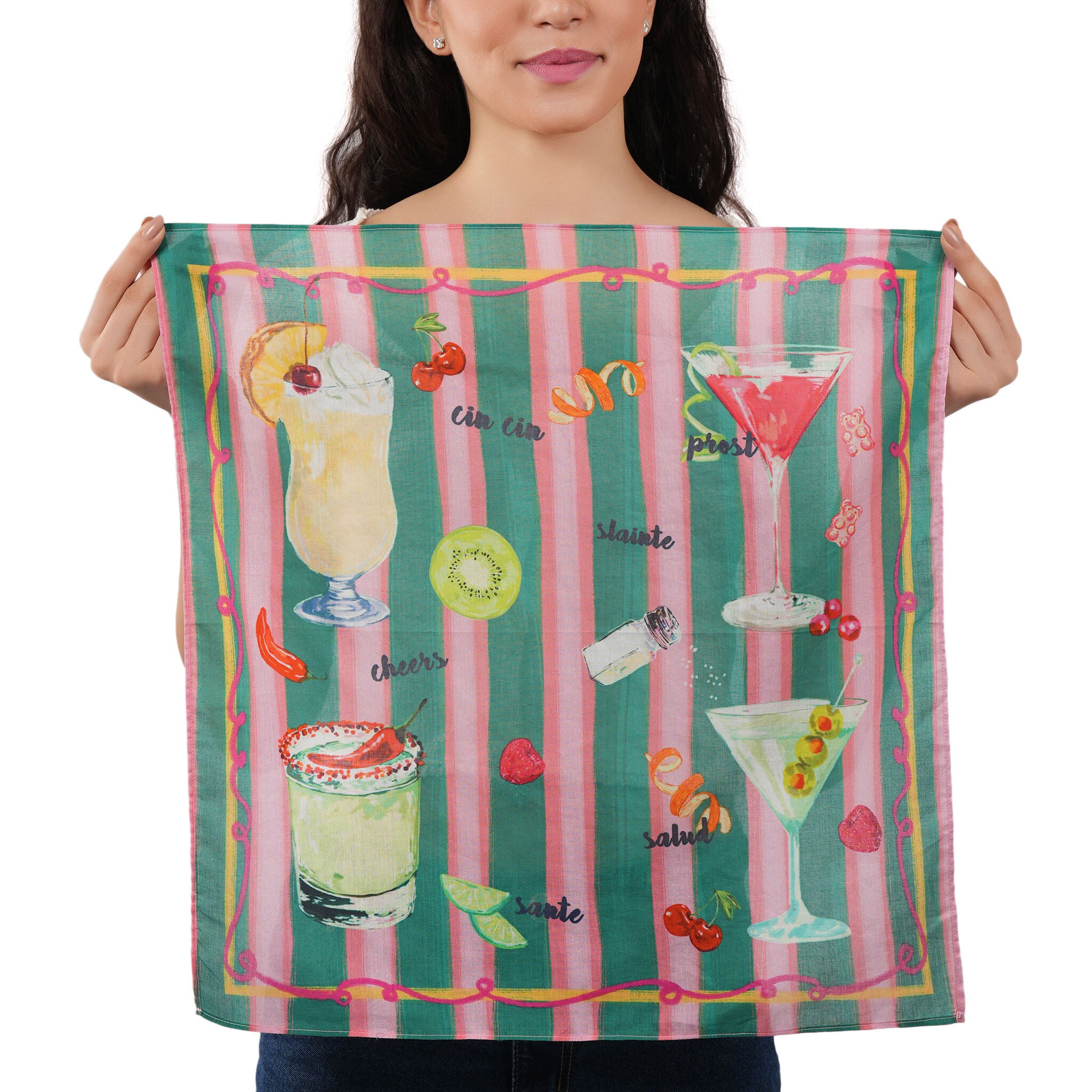 &quot;Cheers&quot; Cocktail Bandana - Dark Green, GREEN, alternate image number 1