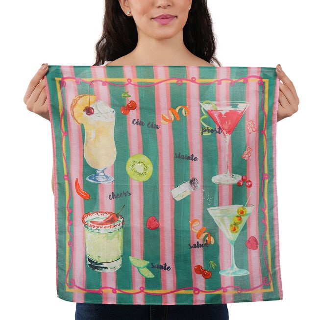 "Cheers" Cocktail Bandana - Dark Green, GREEN, alternate image number 1
