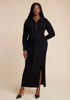 Zipper & Tie Sweater Dress